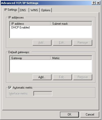 XP Advanced IP Settings